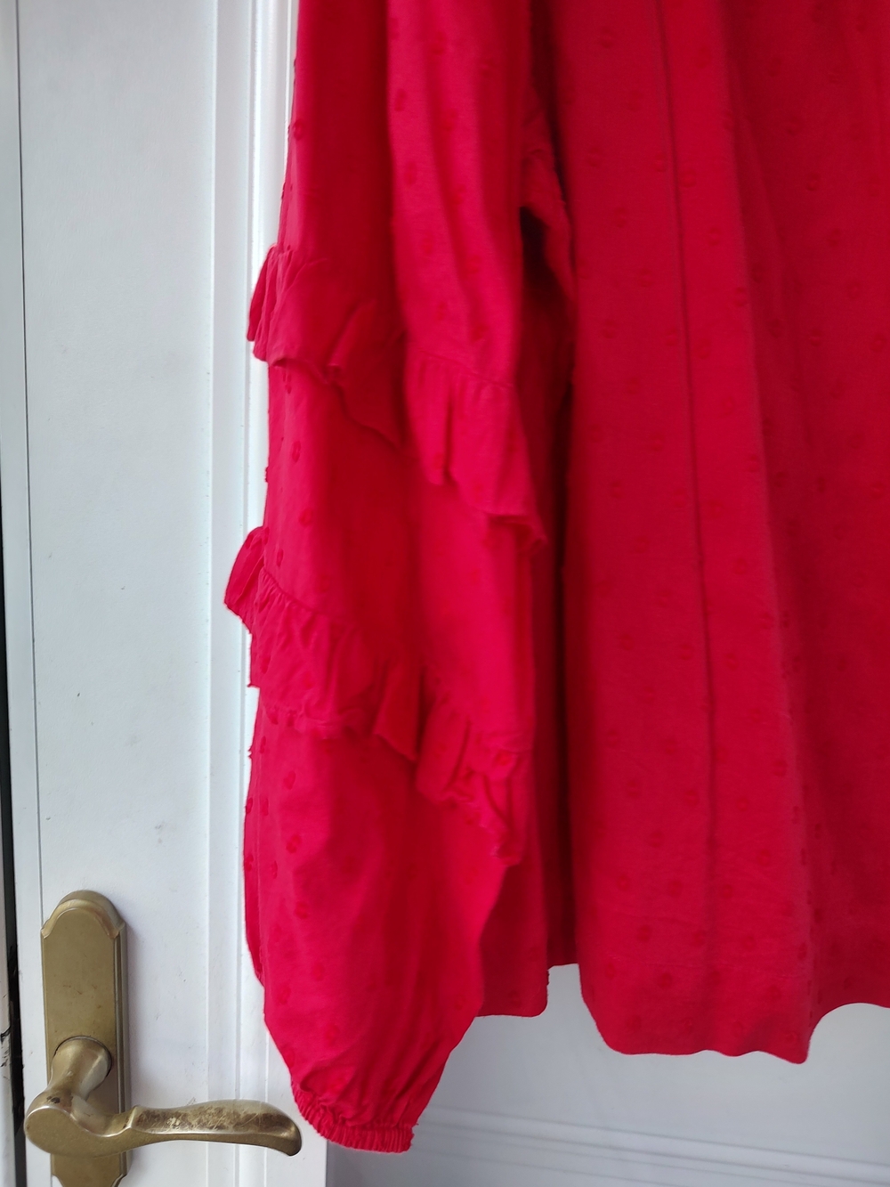 Women’s Red Ruffle Button-Front Blouse - Picture 5 of 7